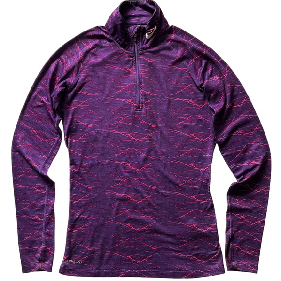 Nike Tops - NIKE Womens Small Pullover Therma Fit Athletic Slim Purple 1/4 Zip Thumb Holes
